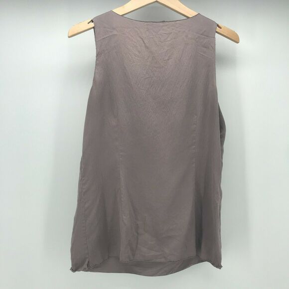 Ann Taylor Silk Tank Womens MP Medium Petite Brown Jeweled Neck Sleeveless - Picture 3 of 9